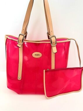 Tod’s PVC Tote Bag Pink Leather Trim Matching pouch